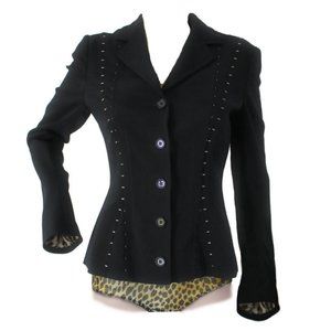 NWT $2595 DOLCE & GABBANA Silver Rivet Embellished Blazer w/Leopard Lining 44